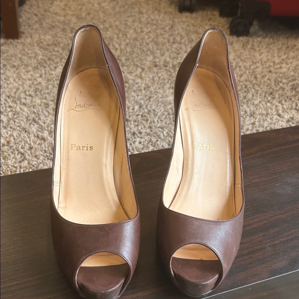 Christian Louboutin Chocolate Peep-Toe Heels
